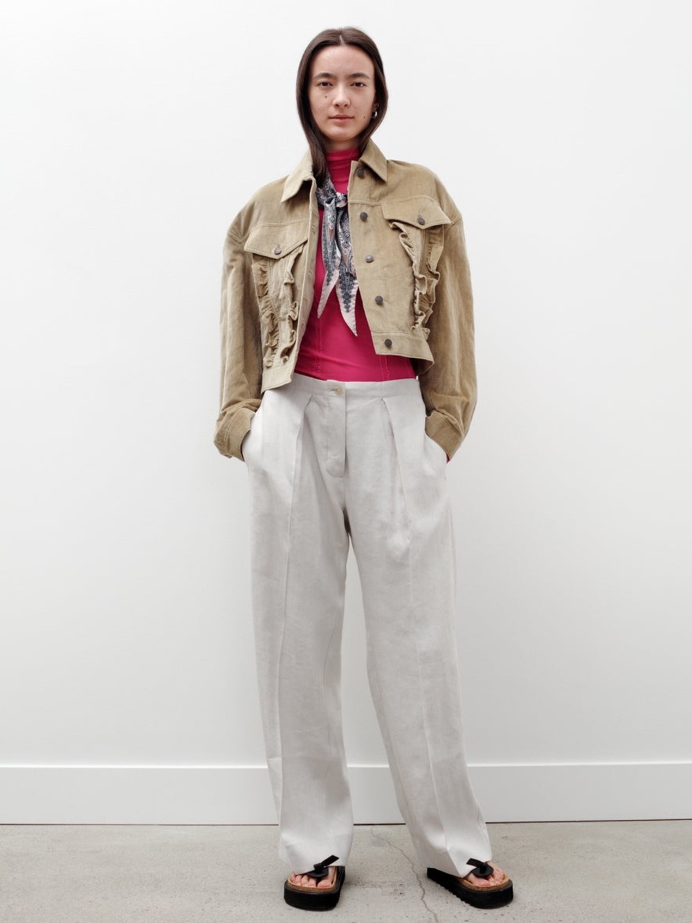 Acne Studios RUFFLE VELOUR JACKET MUD GREEN - Picture 7 of 7